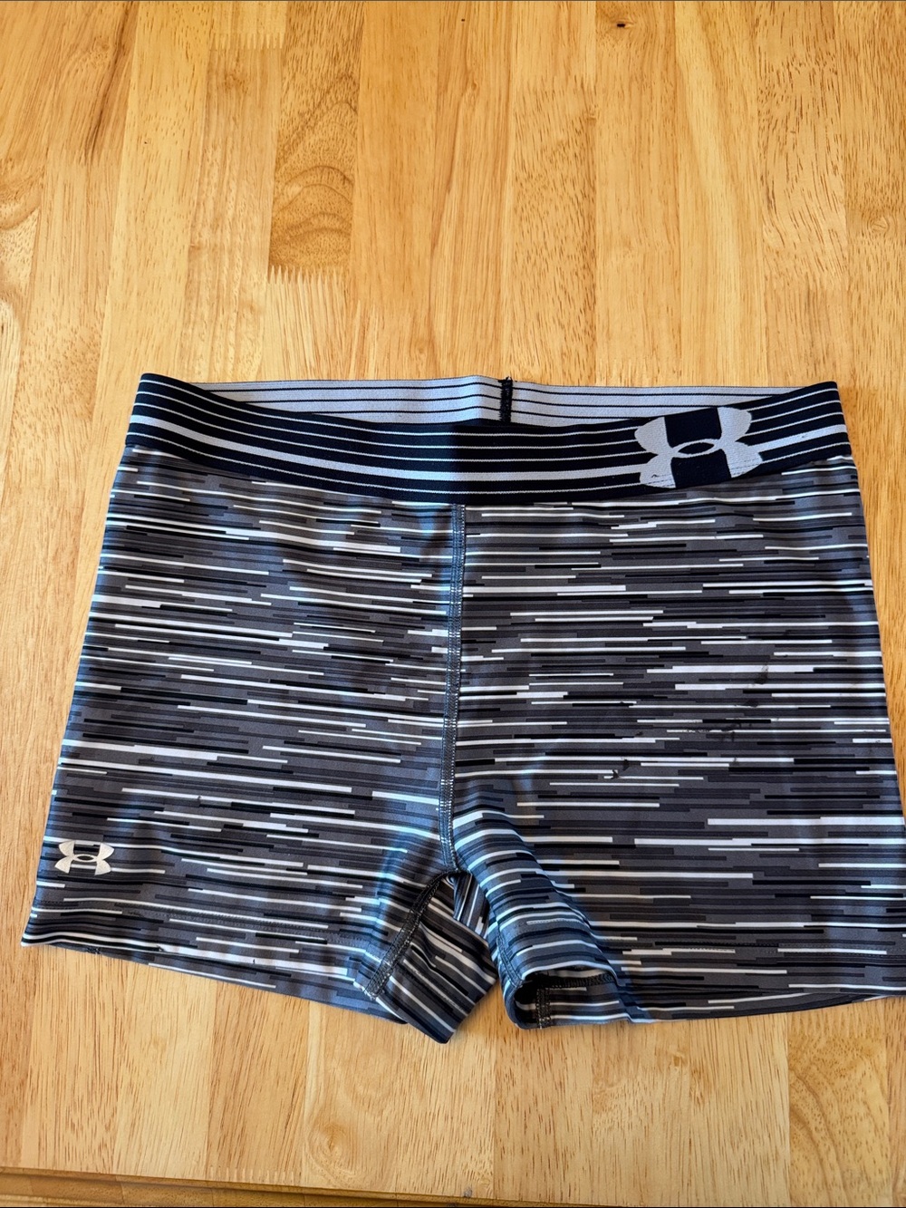 Under Armour Black & Gray Striped Performance Compression Shorts